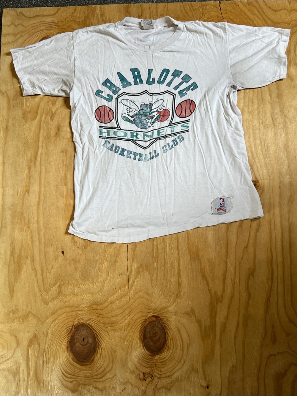 NBA Charlotte Hornets White Tee with Teal and Purple Graphics